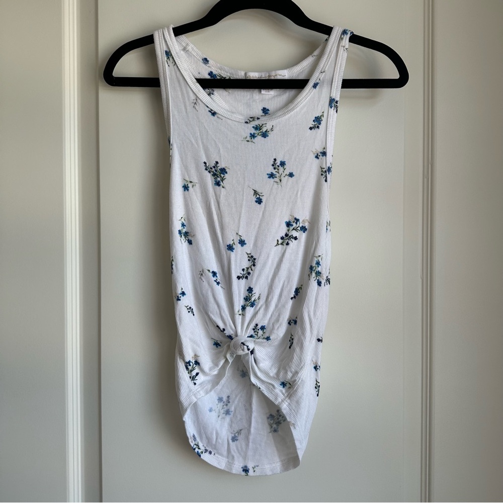 Anthropology White Floral Tank Top